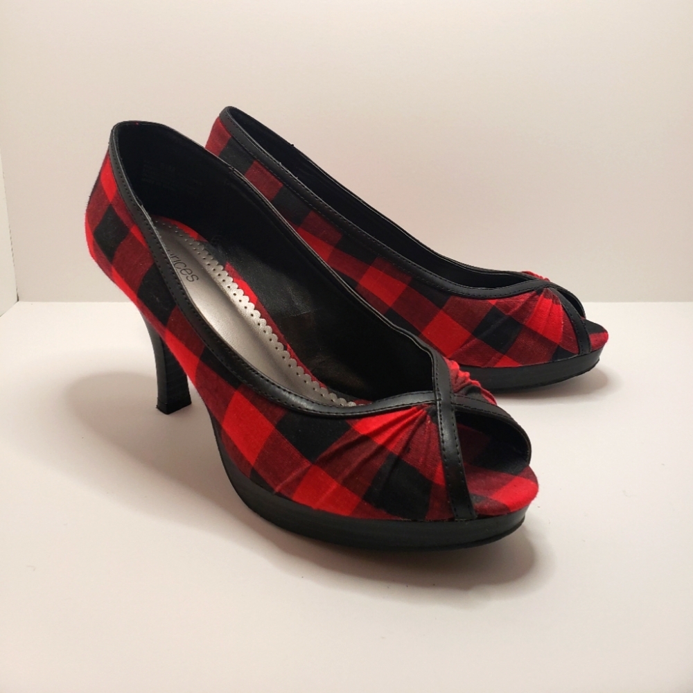 Maurices Buffalo Check Plaid Peep Toe High Heel